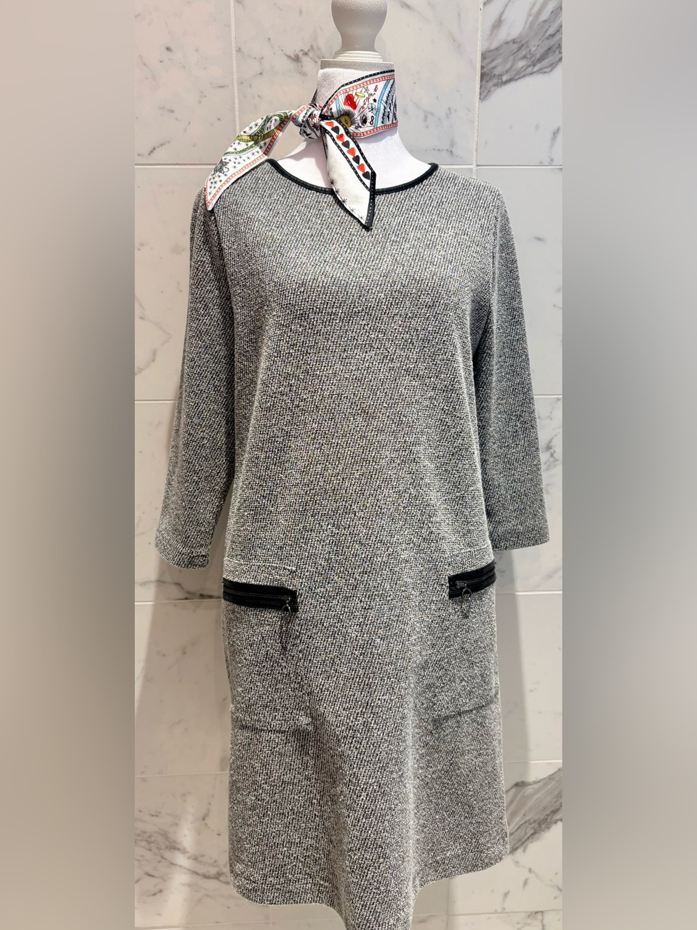 Ann Taylor Grey Knit Dress with Leather Trim Size S